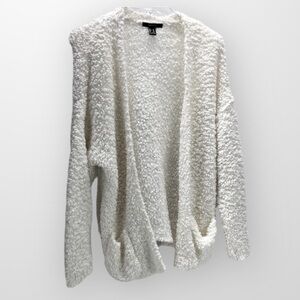 Forever 21 Women’s Size M Teddy Boucle Knit Cream Sweater Open Pockets Cozy